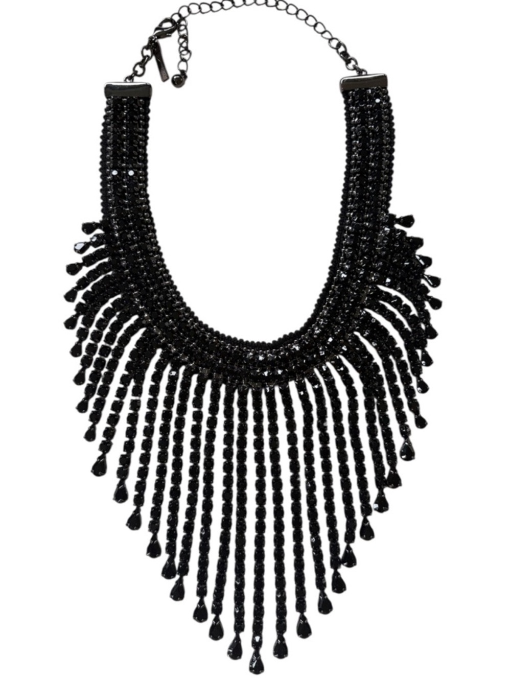 Like New White House Black Market Jeweled Fringe Bib Necklace Black